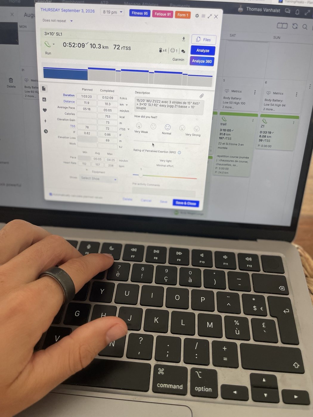 Séances dans TrainingPeaks